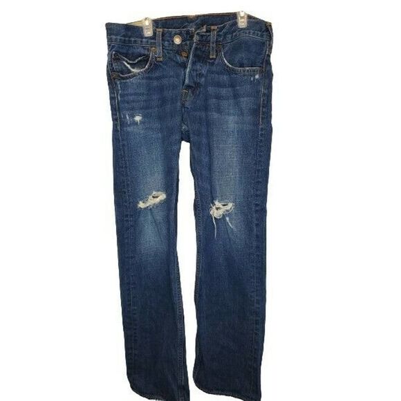 Hollister 28x30 Balboa Classic Straight Button Fly Distressed Denim Jeans Men's - Picture 1 of 11